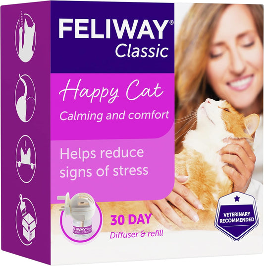 FELIWAY Classic 30 day starter kit. Diffuser and Refill. Comforts cats and helps solve helps solve behavioural issues and stress/anxiety in the home - 48ml, White :Pet Supplies