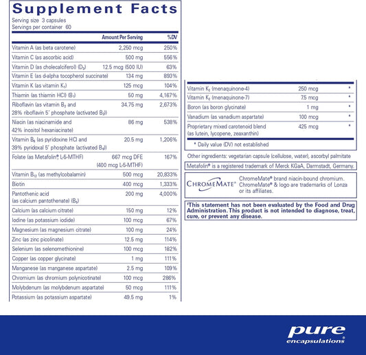 Pure Encapsulations Nutrient 950 with Vitamin K 180's - Multivitamin & Mineral Supplement - Bone & Arterial Support* - Optimal Absorption - Gluten Free & Non-GMO - 180 Capsules