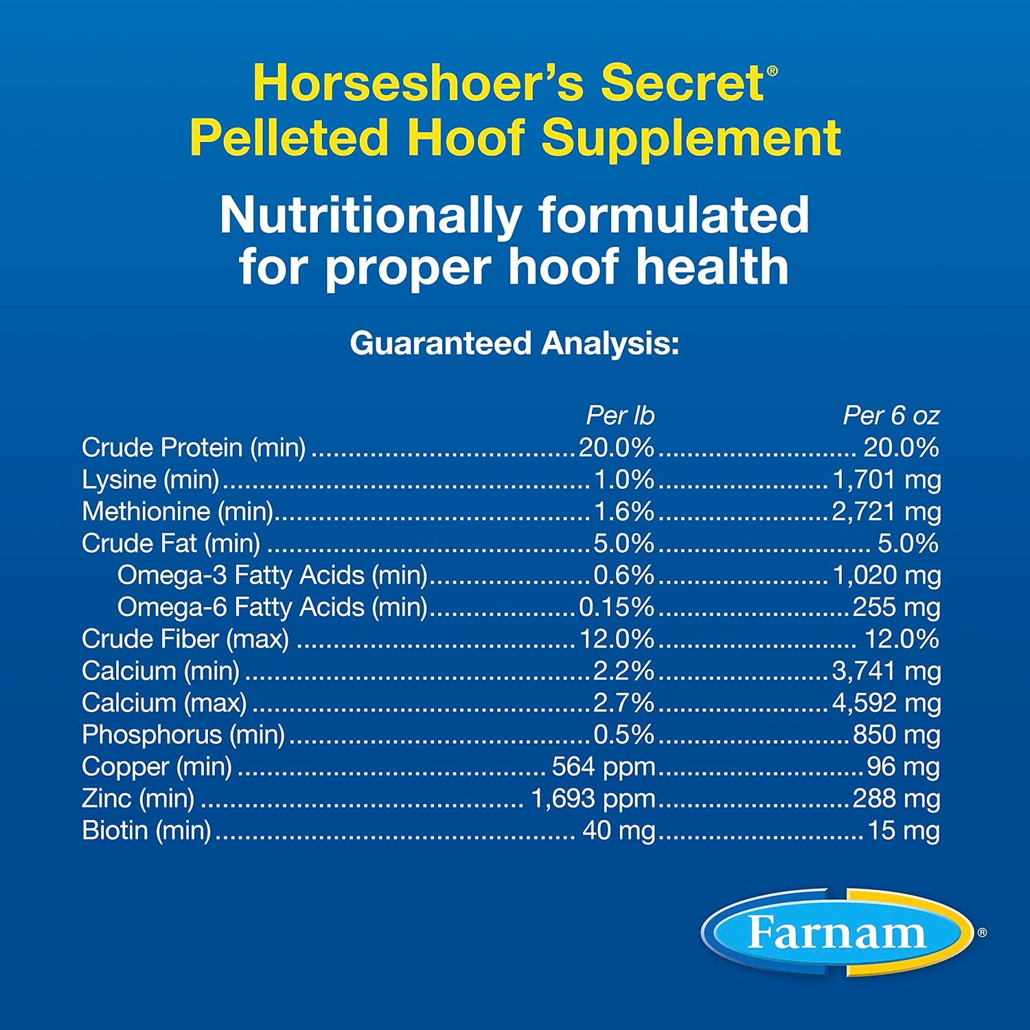 Farnam Horseshoer's Secret Pelleted Hoof Supplements, Promotes healthy hoof growth, maintains hoof walls & supports cracked hooves, 11 lbs., 30 day supply : Horse Nutritional Supplements And Remedies : Pet Supplies