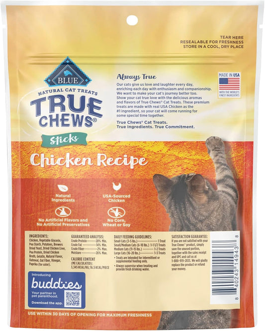 Blue Buffalo True Chews Sticks Natural Cat Treats, Chicken Recipe, Meaty & Savory Treats Made In The Usa, 3-Oz. Bag