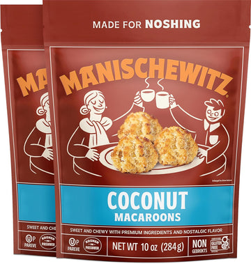 Manischewitz Coconut Macaroons, 10 oz (2 Pack) | Resealable Bag | Dairy Free | Gluten Free Coconut Cookie | Kosher for Passover