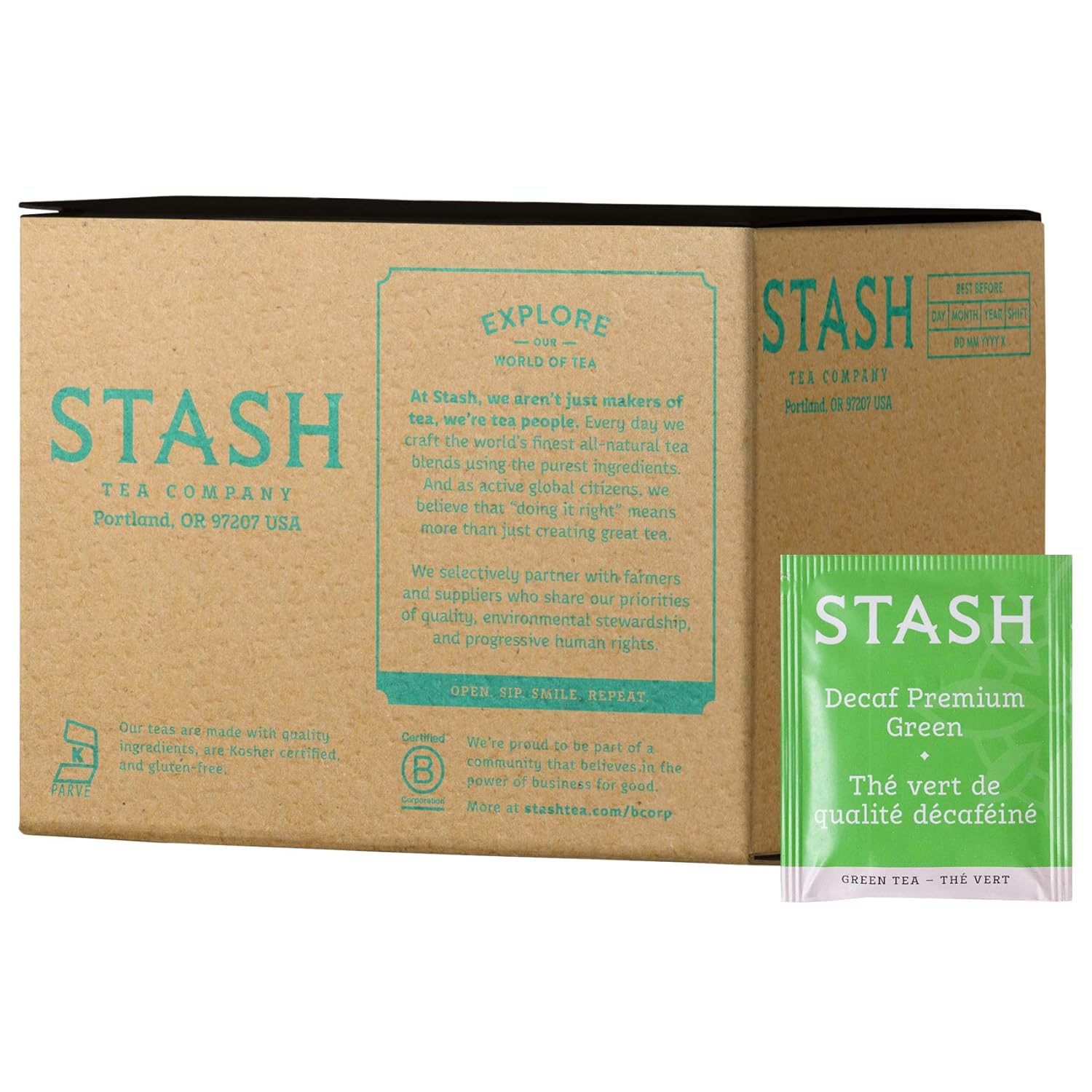 Stash Tea Decaf Premium Green Tea, Box Of 100 Tea Bags (Packaging May Vary)