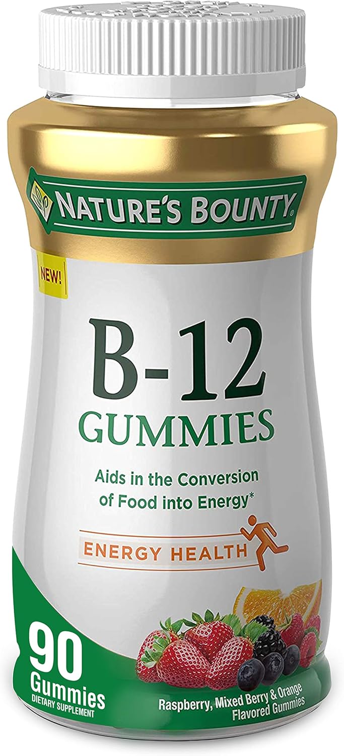Nature'S Bounty Vitamin B12 Gummies, Dietary Supplement, Supports Energy Metabolism And Nervous System Health, Mixed Berry Flavor, 500Mcg, 90 Gummies (Packaging May Vary)