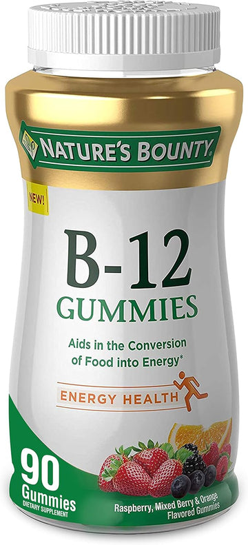Nature'S Bounty Vitamin B12 Gummies, Dietary Supplement, Supports Energy Metabolism And Nervous System Health, Mixed Berry Flavor, 500Mcg, 90 Gummies (Packaging May Vary)