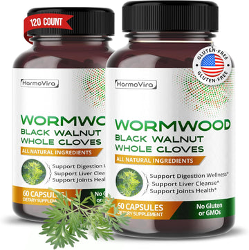Wormwood Black Walnut Whole Cloves Ginger - Support Digestion Wellness, Liver Cleanse, Joints Health - 120-Day Supply - Made In The Usa