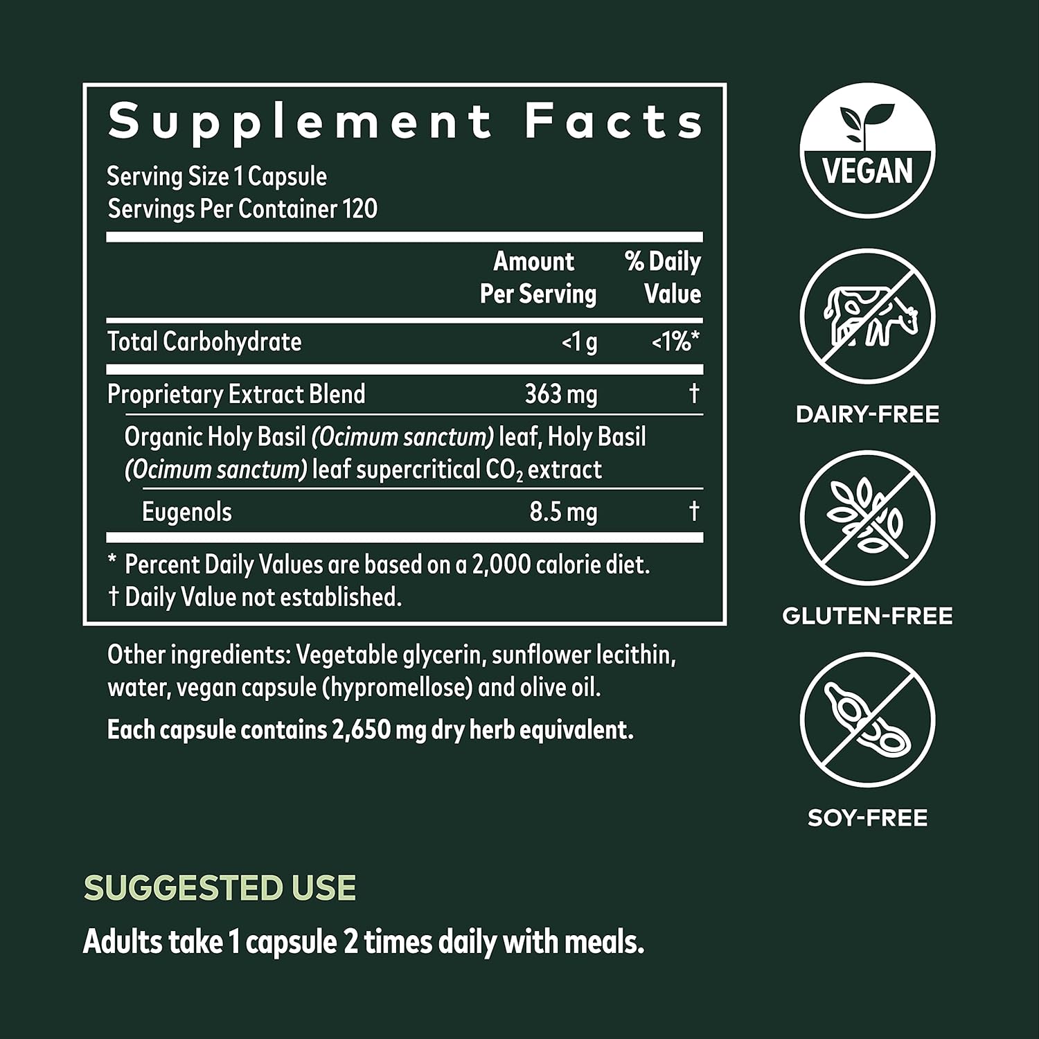 Gaia Herbs Holy Basil Leaf - Helps Sustain a Positive Mindset and Balance in Times of Stress - an Adaptogenic Ayurvedic Herb - 120 Vegan Liq Phyto-Capsules (60-Day Supply)