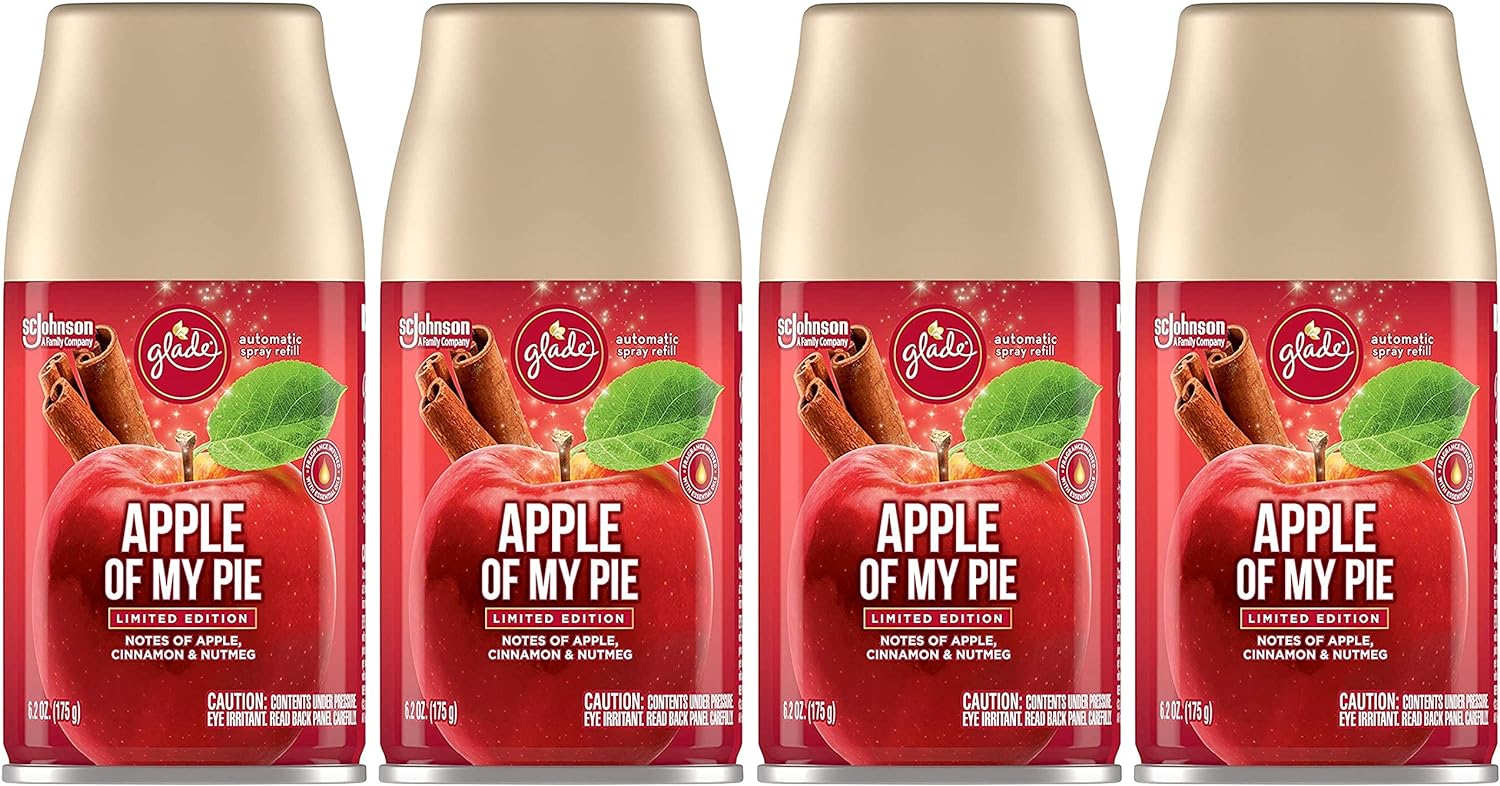 Glade Automatic Spray Refill - Apple of My Pie - Holiday Collection 2020 - Net Wt. 6.2 OZ (175 g) Per Refill Can (Pack - 4)