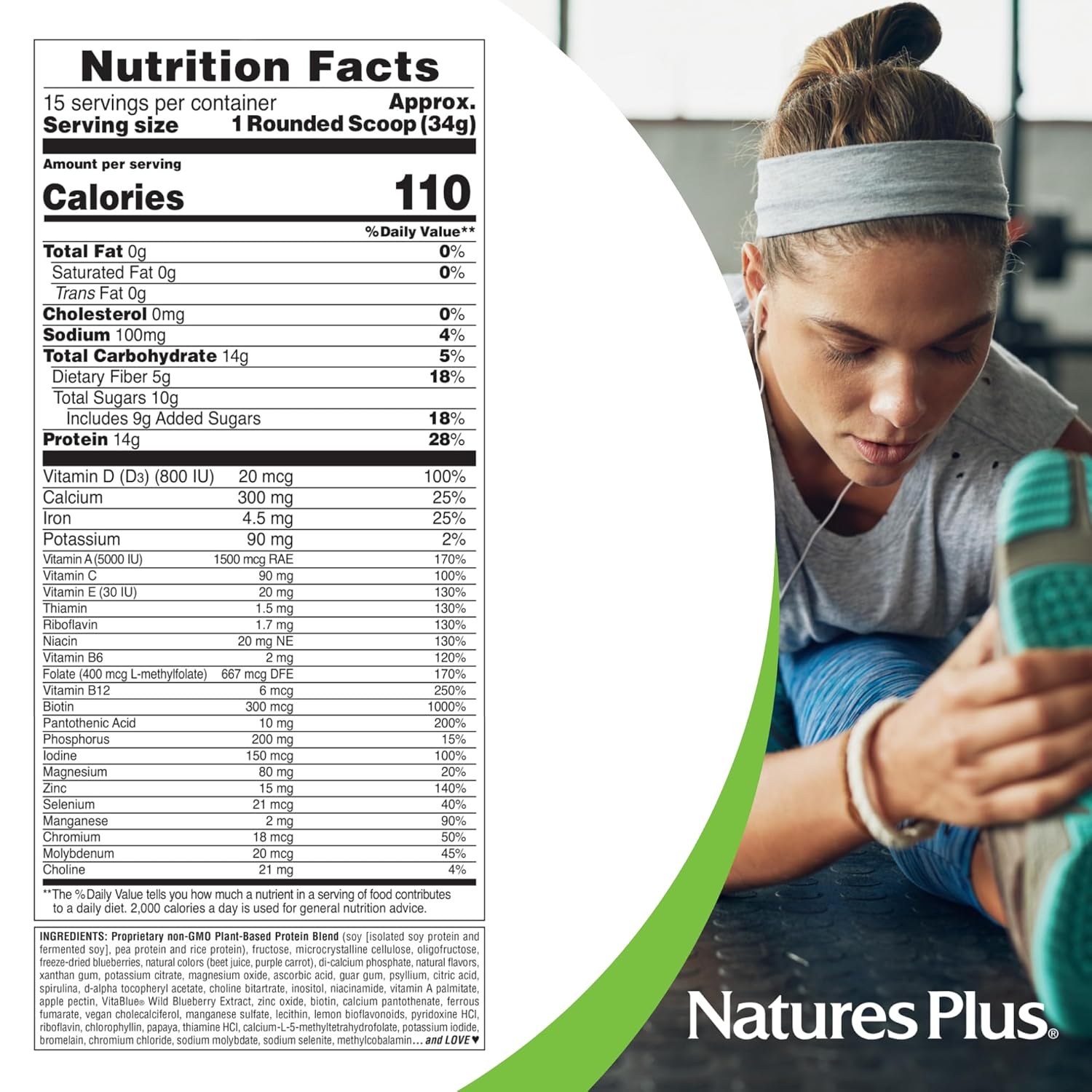 Naturesplus Spiru-Tein, Blueberries & Cream - 1.12 Lb - Plant-Based Protein Powder - Vitamins & Minerals For Energy - Vegetarian, Gluten Free - 15 Servings
