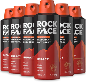 Rock Face Men'S Body Spray - Impact Fragrance Body Spray Deodorant For Men, 200Ml, Ginger & Amber Scent, Long Lasting, Multipack Of 6