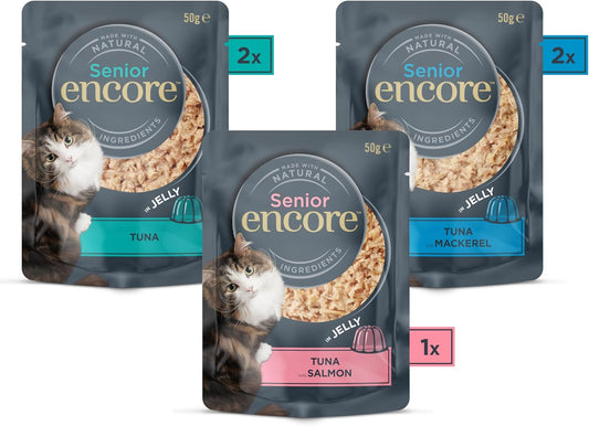 Encore Natural Wet Senior Cat Food, Tuna with Fish Multipack Selection in Jelly 50g Pouch (5x50g)