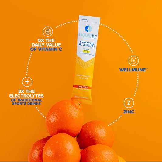 Liquid I.V. Hydration Multiplier + Immune Support - Tangerine - Hydration Powder Packets | Electrolyte Powder Drink Mix | Easy Open Single-Serving Sticks | Non-GMO | 3 Pack (42 Servings)