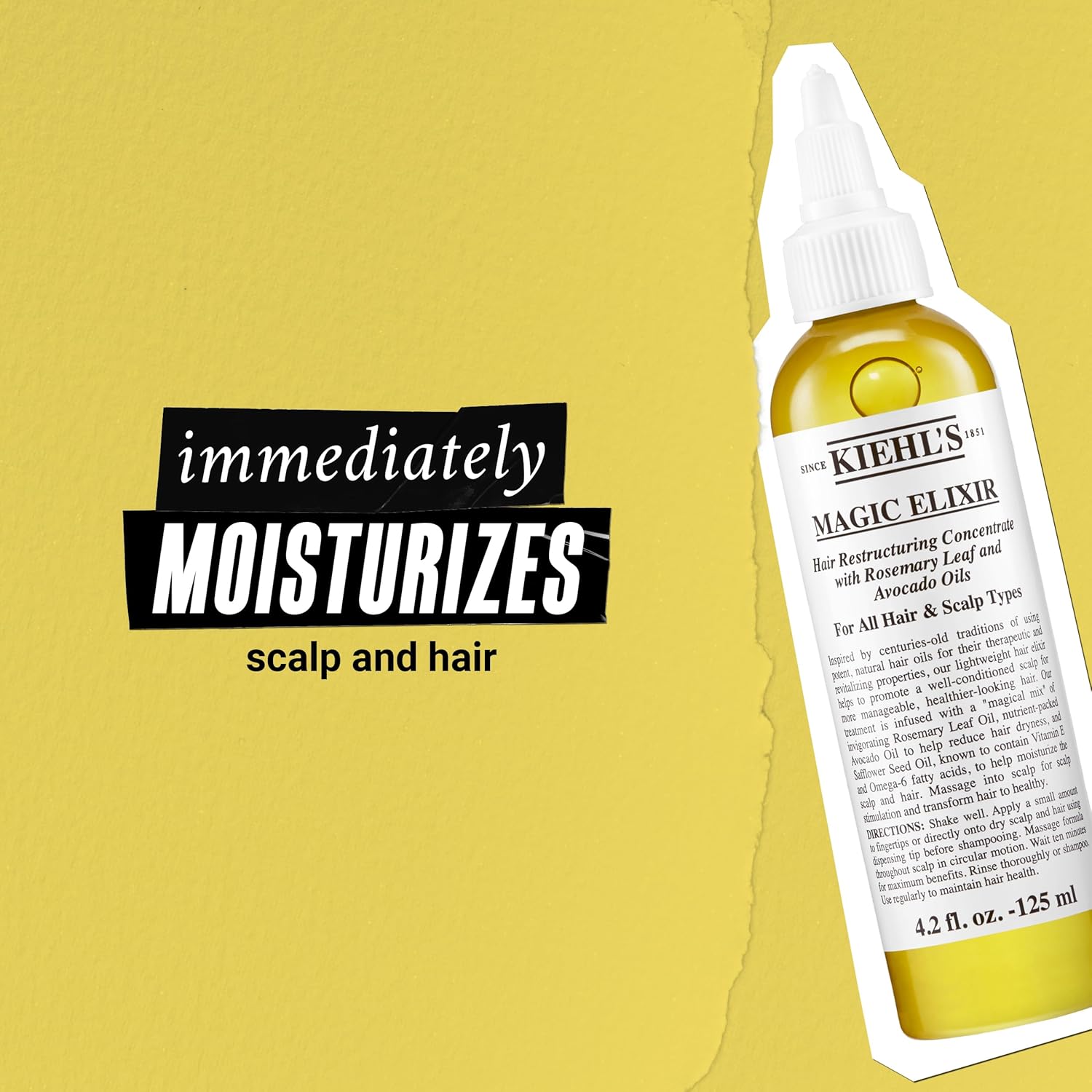 Kiehl's Magic Elixir Scalp and Hair Oil Treatment, Moisturizing Pre-shampoo Treatment, Provides Natural Shine, Softens Hair, with Avocado Oil & Rosemary Oil, Sulfate-free, All Hair Types - 4.2 fl oz : Beauty & Personal Care