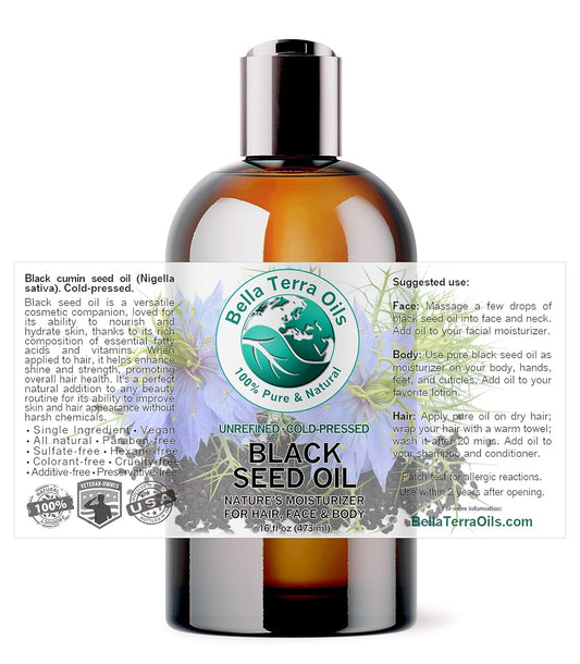 Bella Terra Oils - Black Seed Oil 16 oz - Dive into the Essence of Cold-Pressed Black Seeds, Packed with Antioxidants, Your Natural Path to Radiant Skin