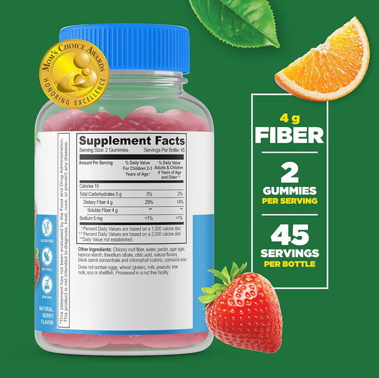 Lifeable Sugar Free Prebiotics Fiber for Kids - 4g - Great Tasting Natural Flavored Gummy Supplement - Keto Friendly - Gluten Free, Vegetarian, GMO Free - for Gut and Digestive Health - 90 Gummies