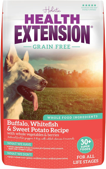 Health Extension Dry Dog Food, Natural Food with Added Vitamins & Minerals, Suitable for All Puppies, Include Buffalo, Whitefish & Sweet Potato Recipe Recipe with Whole Vegetable & Berries (4 Pound)