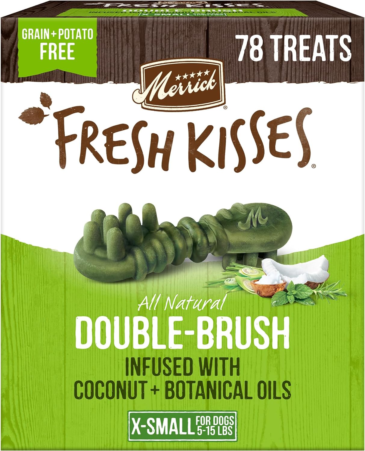 Merrick Fresh Kisses Natural Dental Chews Infused With Coconut And Botanical Oils For Tiny Dogs 5-15 Lbs - 78 Ct. Box