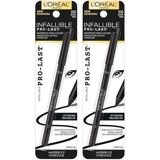 L'Oreal Paris Makeup Infallible Pro-Last Pencil Eyeliner, Waterproof And Smudge-Resistant, Glides On Easily To Create Any Look, Black, 0.042 Oz., 2 Count