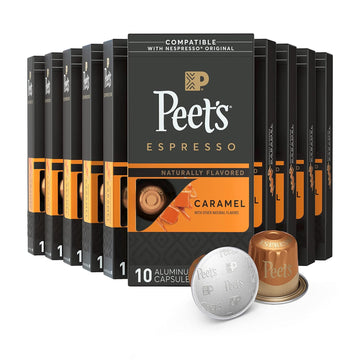 Peet's Coffee, Dark Roast Espresso Capsules, Caramel 100 Count (10 Boxes of 10 Espresso Pods)