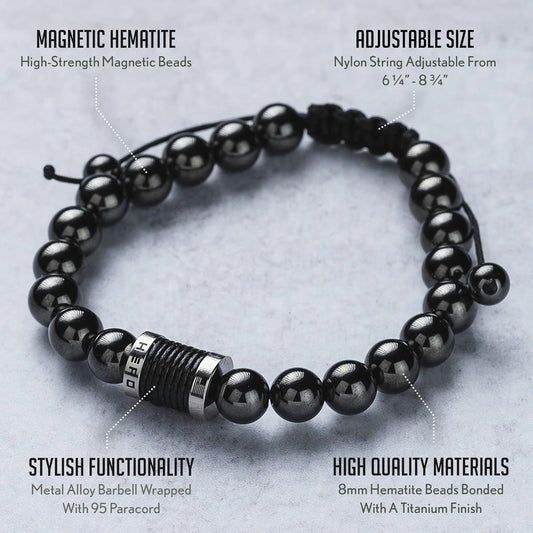 Iheartdogs Hero Company Magnetic Hematite Titanium Beads Bracelet - Magnetic Therapy Bracelet For Men And Women