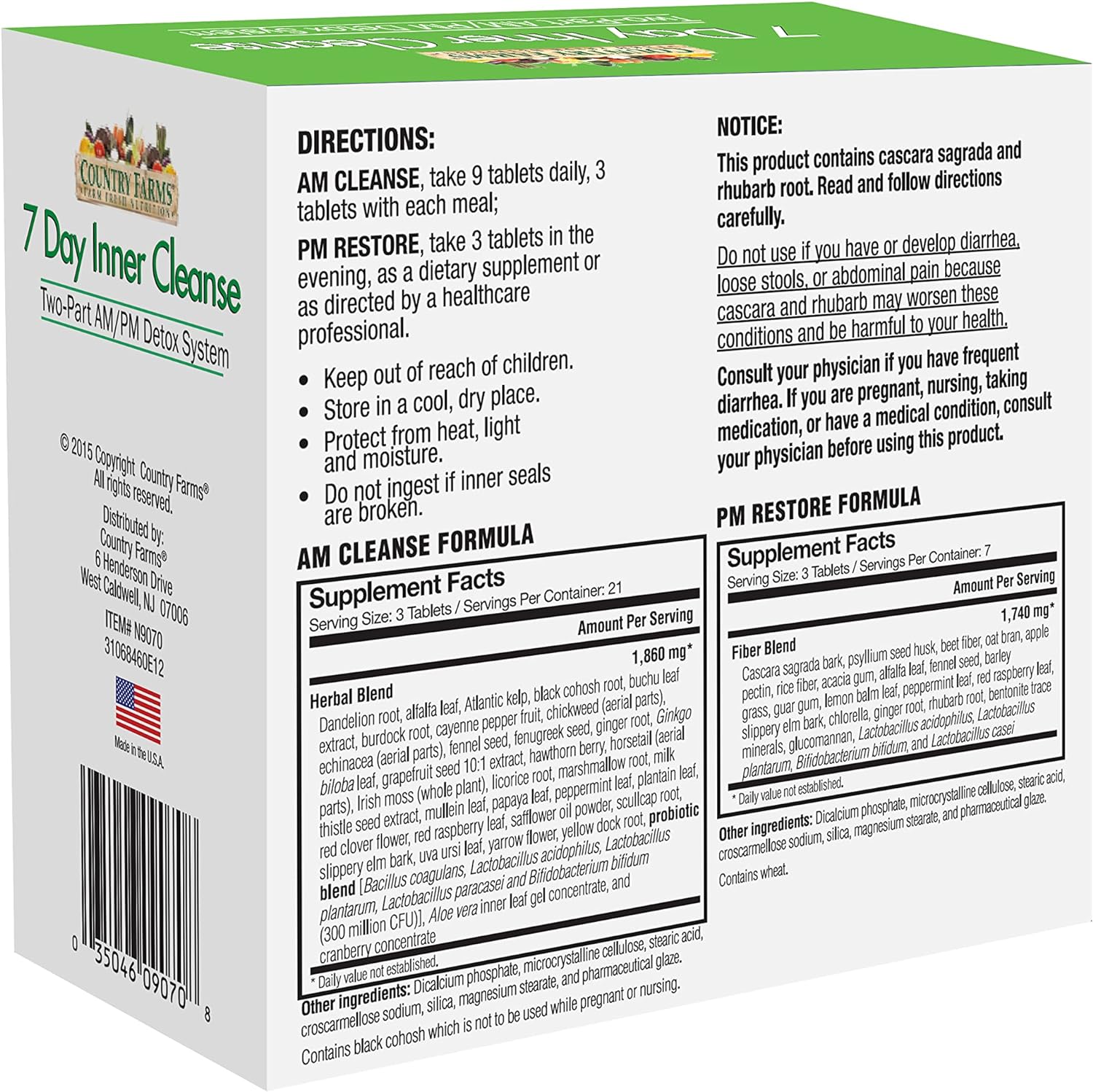 COUNTRY FARMS 7 Day Inner Cleanse, AM/PM Detox System, Detoxifying Herbs, Aloe & Probiotics, 7 Day Program : Health & Household