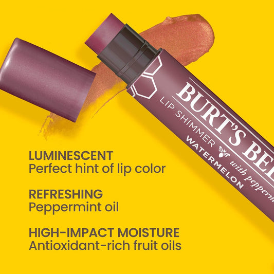 Burt'S Bees Shimmer Lip Tint Easter Basket Stuffers, Tinted Lip Balm Stick, Moisturizing For All Day Hydration With Natural Origin Glowy Pigmented Finish & Buildable Color, Watermelon (4-Pack)