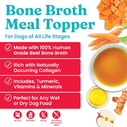 Solid Gold Beef Bone Broth For Dogs - Grain Free Dog Food Topper Rich In Collagen And Superfoods - Nutrient Dense Dog Gravy Topper For Dry Food - Promotes Gut Health And Hydration - 12 Pack