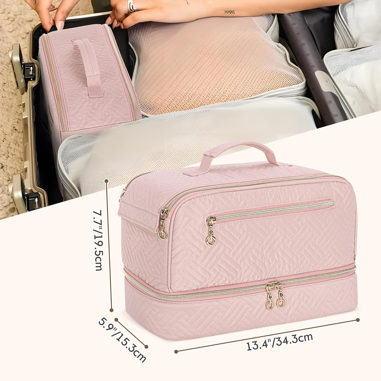 Teamoy Travel Carrying Case Compatible With Shark Flexstyle, Double-Layer Storage Bag For Shark Hyperair, Portable Travel Organizer For Dyson Airwrap Styler And Attachments, Pink Quilted