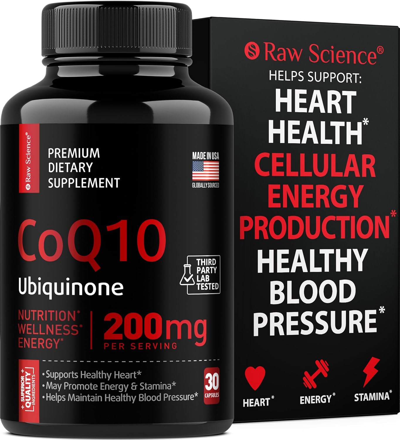 Coq10 200Mg Antioxidants Supplement - Co Q 10 Supplement For Heart Health & Brain Support - High Absorption Cq10 Ubiquinone Mitochondrial Supplements - Extra Strength Coenzyme Q10 200Mg - 30 Capsules