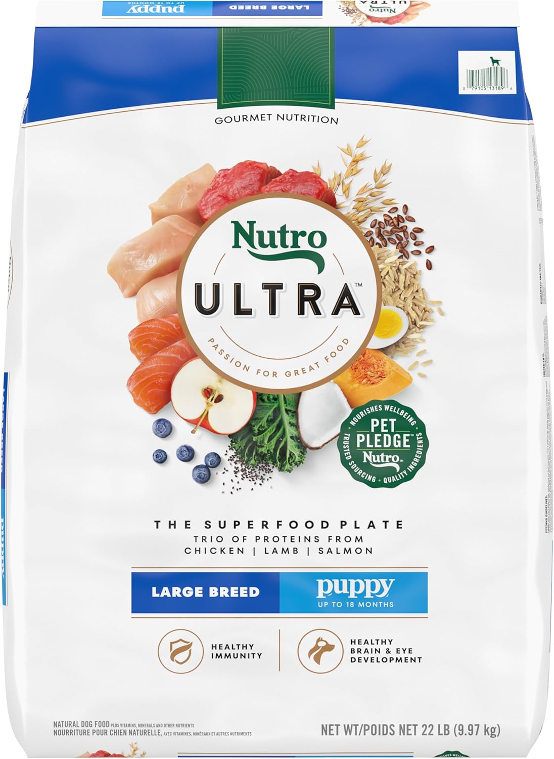 Nutro Ultra Large Breed Puppy Dry Dog Food, Chicken, Lamb And Salmon Protein Trio, 22 Lb. Bag