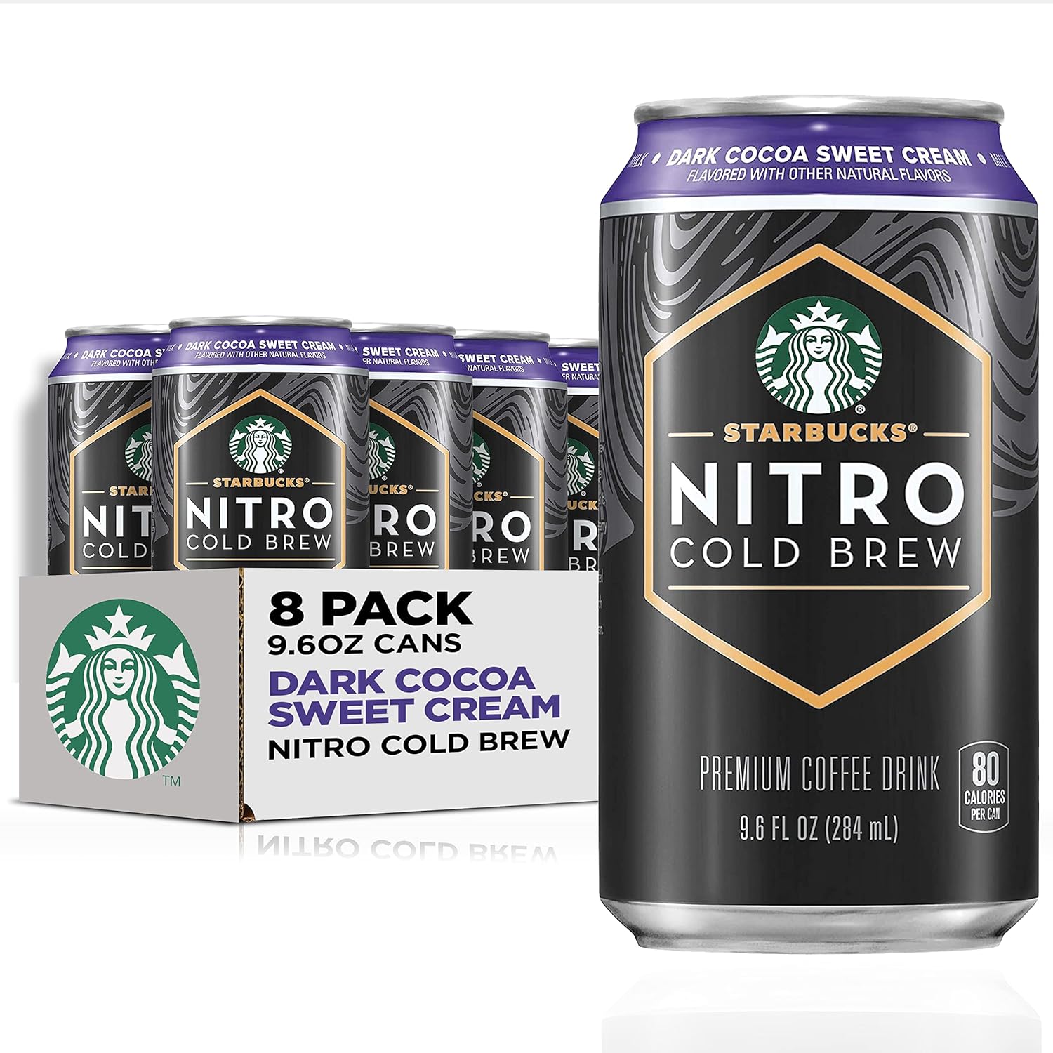 Starbucks Nitro Cold Brew Coffee, Dark Cocoa Sweet Cream, 9.6 Fl Oz Cans, Iced Coffee, Cold Brew Coffee, Coffee Drink (Pack Of 8)