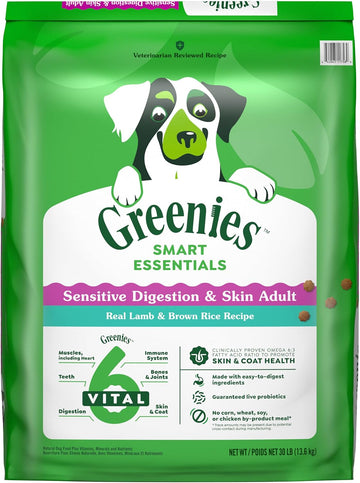 Greenies Smart Essentials Sensitive Digestion & Skin Adult Dry Dog Food Real Lamb & Brown Rice Recipe, 30 Lb. Bag