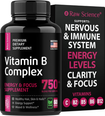 Vitamin B-Complex Capsules - B Vitamins: B1 B2 B3 B5 B6 B7 B9 B12, Biotin, Folic Acid, Vitamin C For Energy & Immune Support Supplement, B Complex For Women & Men'S Nervous System, 60 Capsules