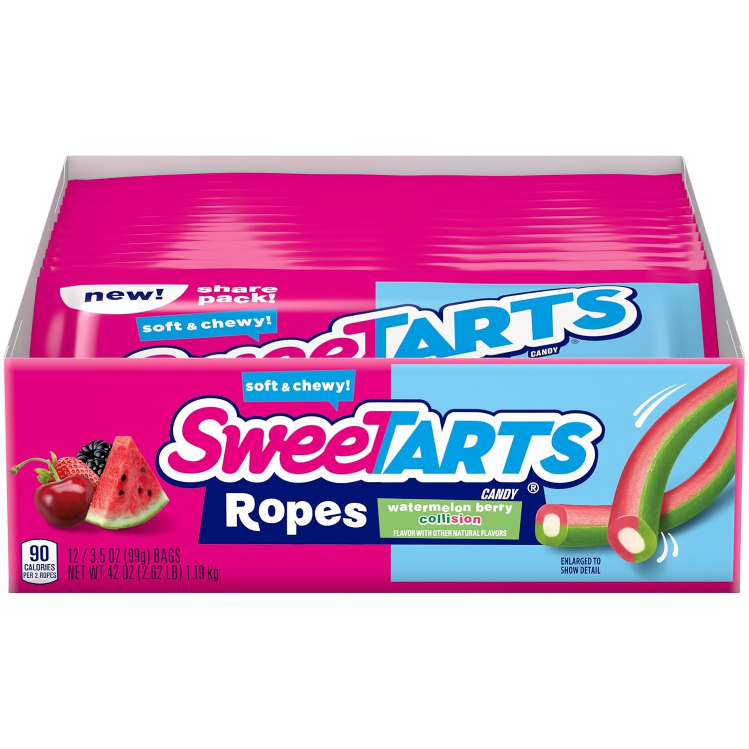 Sweetarts Ropes, Candy, Watermelon Berry Collision, Soft And Chewy, Back To School Sweet Treat, 3.5 Oz, 12 Ct