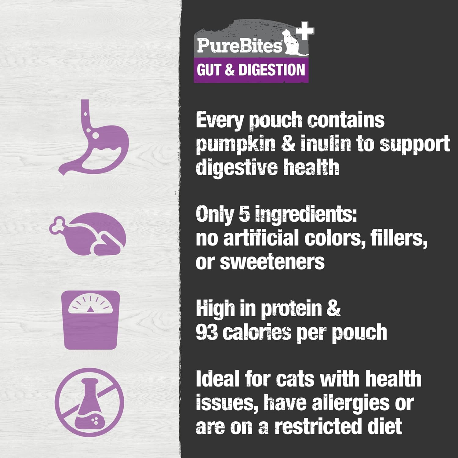 PureBites+ Gut & Digestion Squeezables for Cats, only 5 Ingredients, case of 15 : Pet Supplies