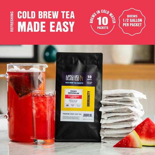 Tiesta Tea - Chunky Watermelon Cold Brew Tea | Sweet Watermelon Herbal Tea | Premium Loose Leaf Iced Tea Blend | Non Caffeinated Iced Tea | 10 Cold Brew Tea Packets - Brews 1 64Oz Pitcher Each