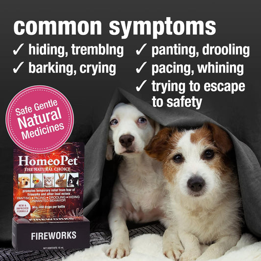 Homeopet Fireworks, Safe And Natural Loud-Noise-Anxiety Calming Supplement For Cats, Dogs, And Other Small Animals, 15 Milliliters