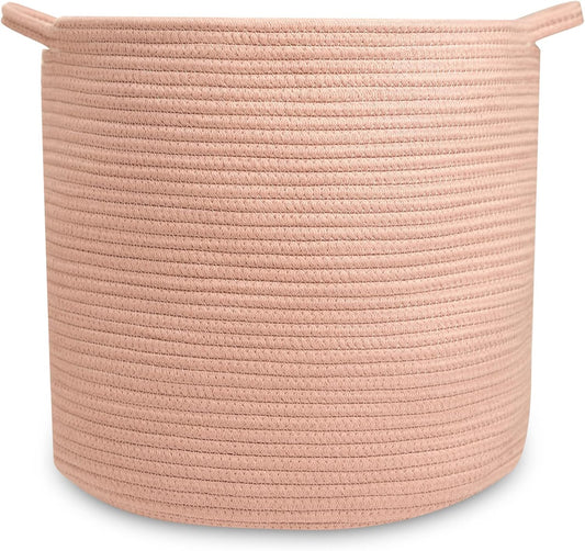 Natemia Large Rope Storage Basket And Cotton Rope Diaper Caddy - Nursery Bin And Toy Organizer Laundry Basket, Basket For Towels, Pillows And Blankets, Perfect Baby Registry Gift - Misty Rose