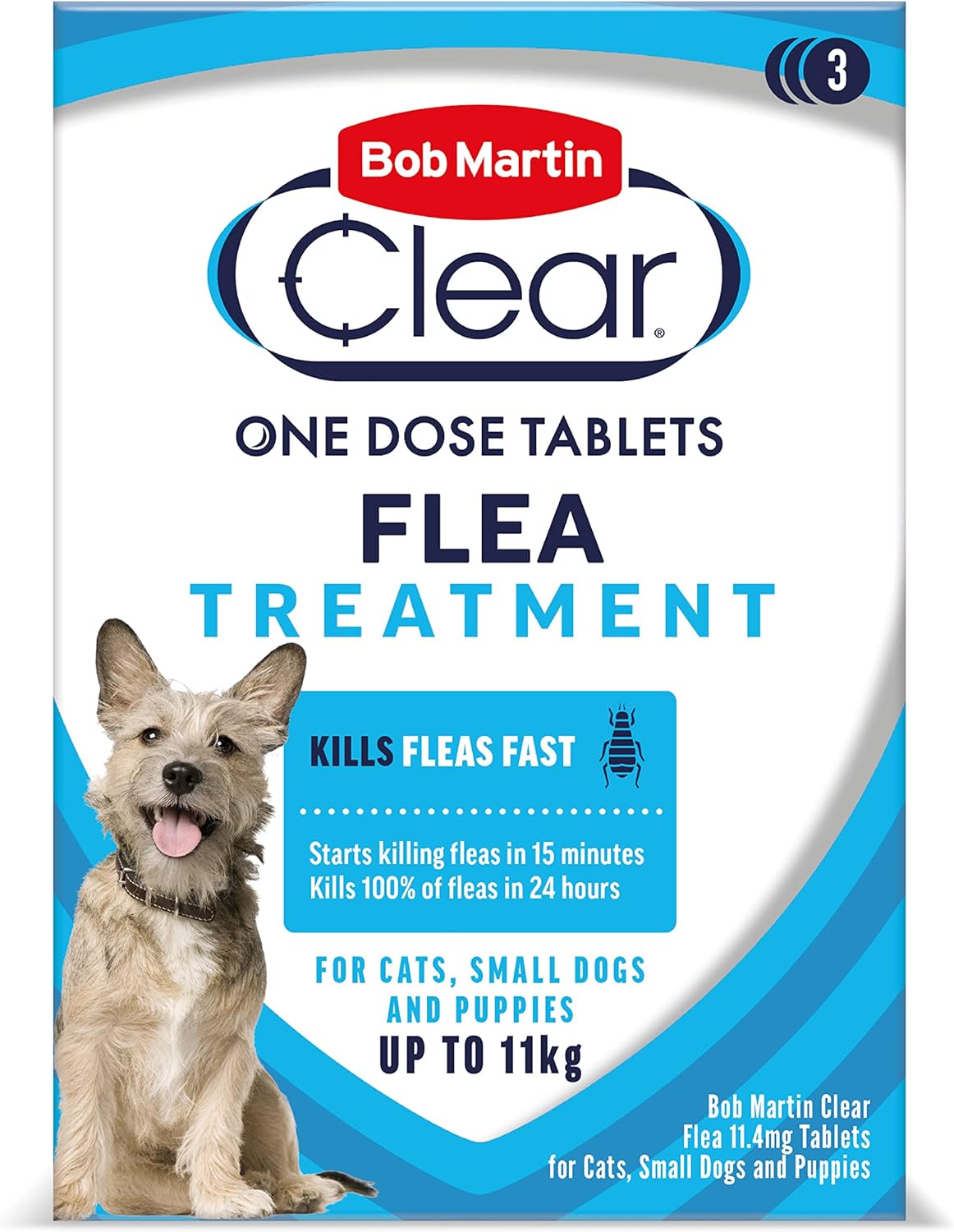 Bob Martin Clear Flea Treatment for Small Dogs and Puppies (3 Tablets) - Kills 100 Percent of Fleas within 24 Hours (up to 11kg)?K0292