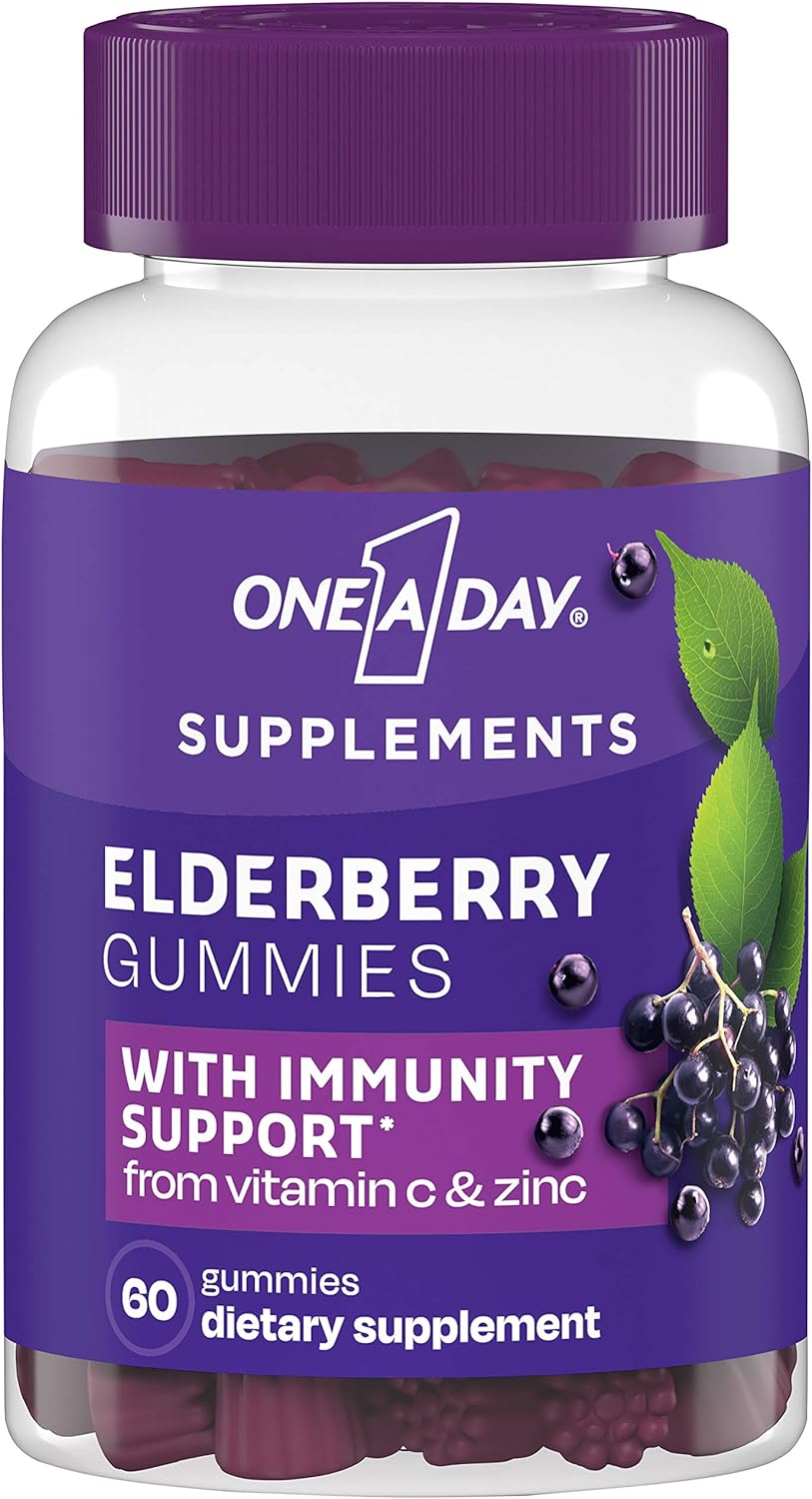 One A Day Elderberry Gummies with Immunity Support from Vitamin C and Zinc, Gluten Free Immune Support Gummies, Elderberry Gummies for Adults, 60 Count