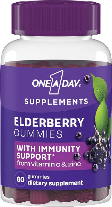 One A Day Elderberry Gummies with Immunity Support from Vitamin C and Zinc, Gluten Free Immune Support Gummies, Elderberry Gummies for Adults, 60 Count