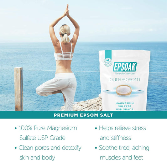 Epsoak Epsom Salt 2 Lb. Magnesium Sulfate Usp. (Qty. 1 X 2Lb. Bags) Resealable Epsom Salt Bulk Bags Unscented, Made In The Usa, Cruelty-Free Certified