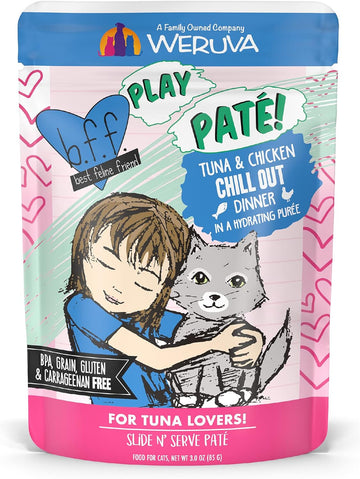 Weruva B.F.F. Play - Best Feline Friend Paté Lovers, Aw Yeah!, Tuna & Chicken Chill Out With Tuna & Chicken, 3Oz Pouch (Pack Of 12)