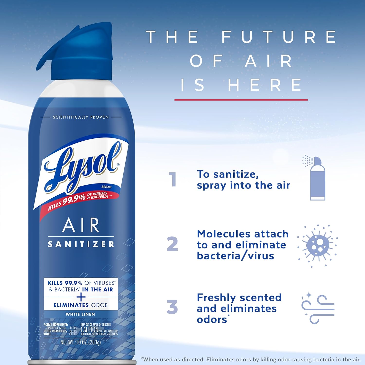 LYSOL Air Sanitizer Spray, For Air Sanitization and Odor Elimination, White Linen Scent, 10 Fl. Oz : Health & Household