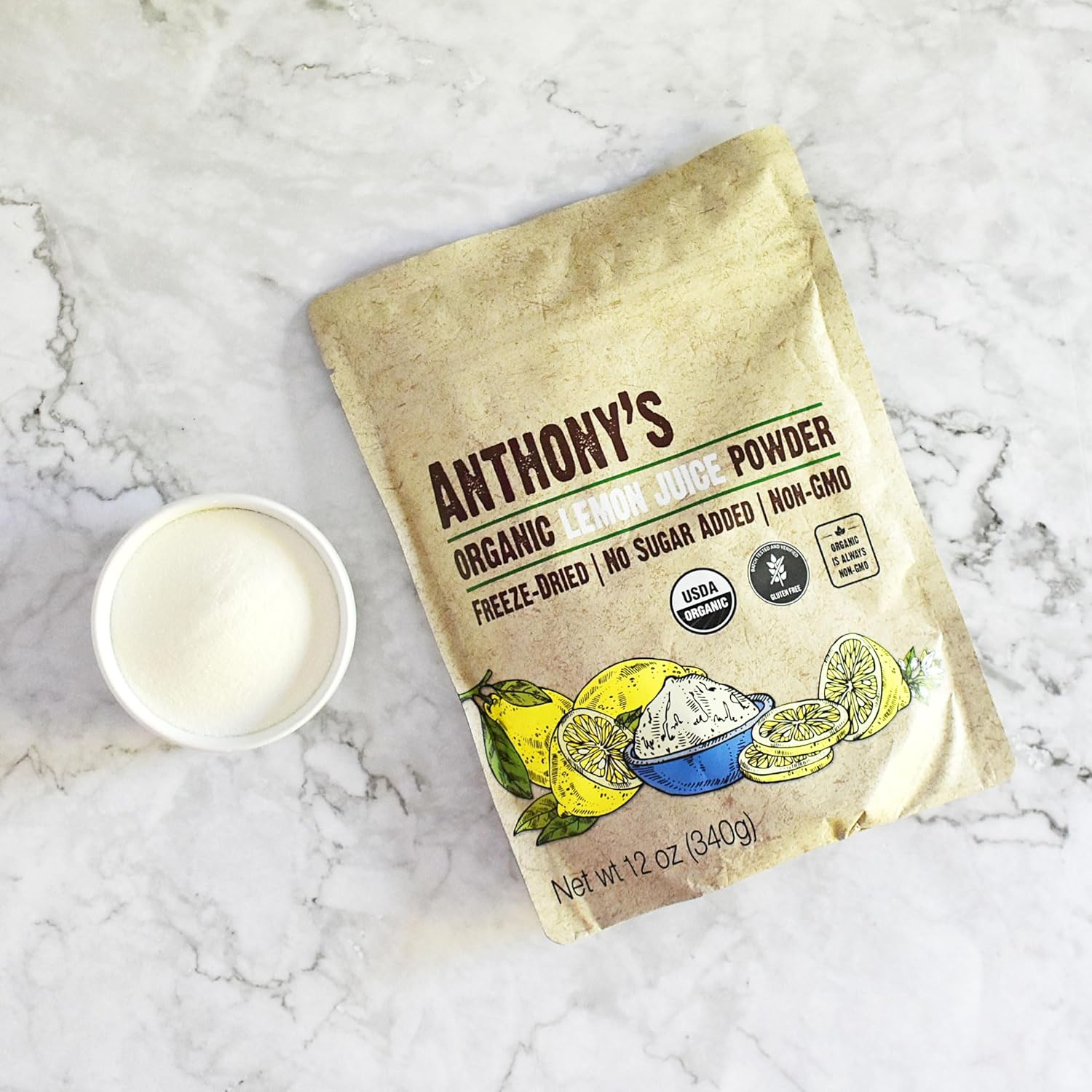 Anthony'S Organic Lemon Juice Powder, 12 Ounce, Freeze Dried, Cold Pressed, No Sugar Added, Gluten Free, Non Gmo