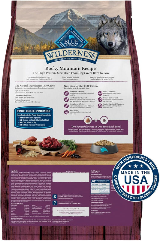 Blue Buffalo Wilderness Rocky Mountain Recipe Natural High-Protein Dry Food For Large Breed Dogs, Bison & Grain, 28-Lb Bag