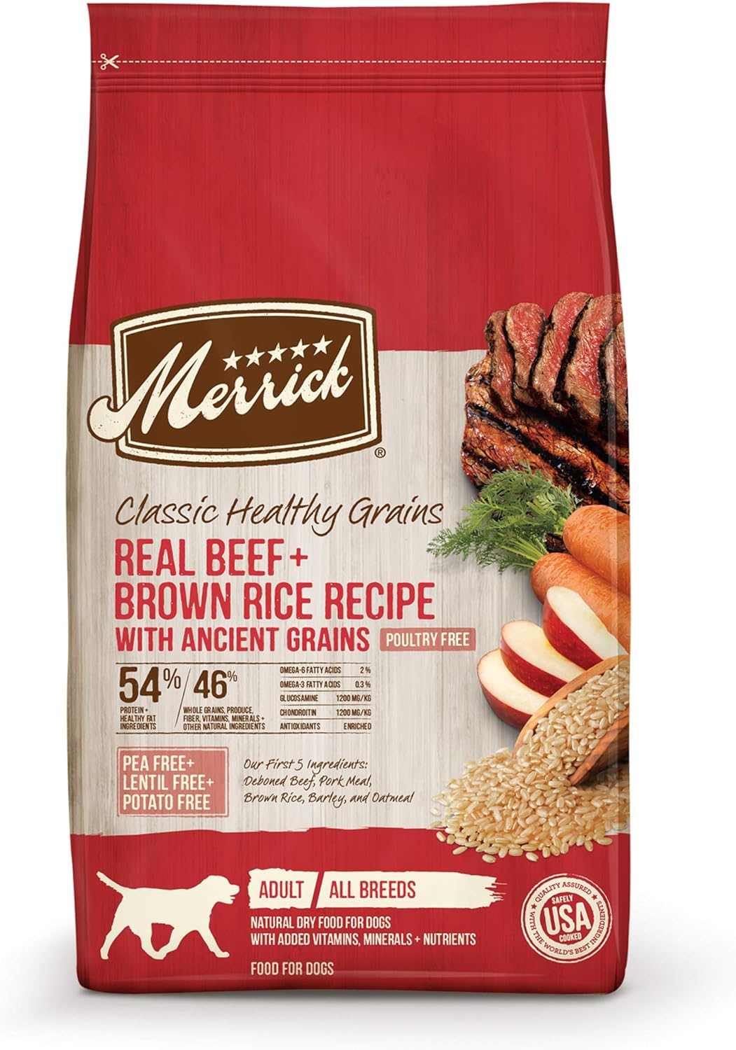Merrick Healthy Grains Premium Adult Dry Dog Food, Wholesome And Natural Kibble With Beef And Brown Rice - 25.0 Lb. Bag