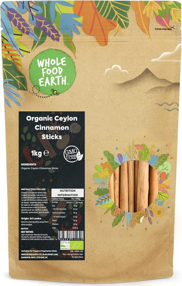 Wholefood Earth Organic Ceylon Cinnamon Sticks 500 G | Gmo Free | Certified Organic