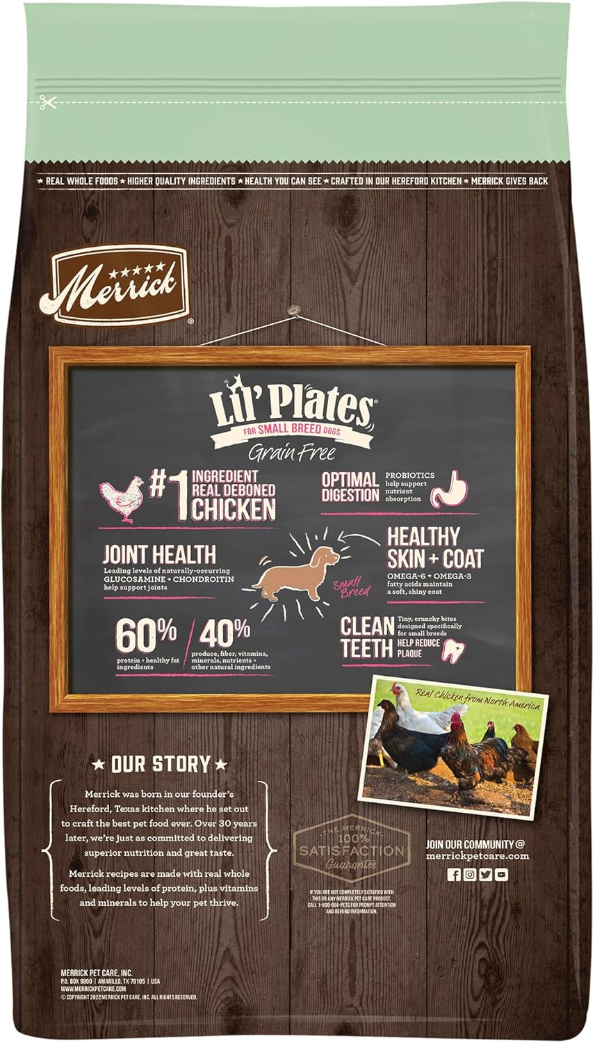 Merrick Lil’ Plates Premium Grain Free Senior Dry Dog Food For Small Dogs, Real Chicken, Sweet Potato Kibble - 4.0 lb. Bag : Pet Supplies