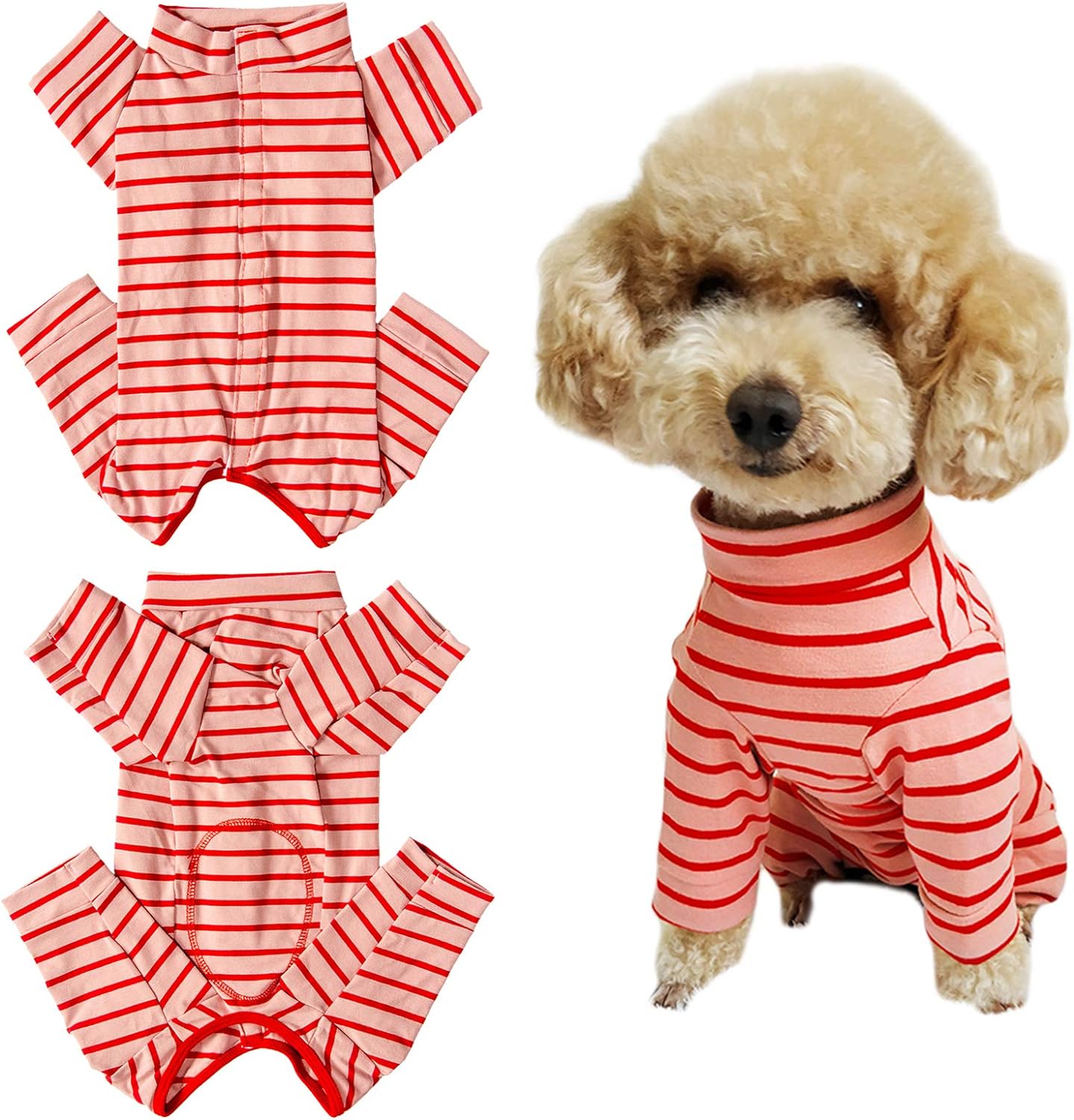 Dog’s Recovery Suit Post Surgery Shirt for Puppy, Full Coverage Dog's Bodysuit Wound Protective Surgical Clothes for Small and Medium Pets (red Pink Stripe-l)