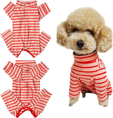 Dog’s Recovery Suit Post Surgery Shirt for Puppy, Full Coverage Dog's Bodysuit Wound Protective Surgical Clothes for Small and Medium Pets (red Pink Stripe-l)